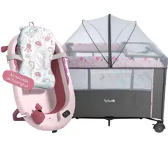 EBABY - Cuna Colecho NALA +Tina cojín con temporizador ROSA