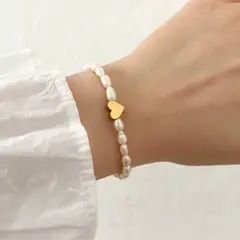 GENERICO - Pulseras de perlas naturales de río con corazón - Naif Jewelry Peru