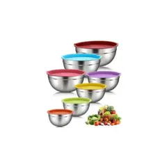 GENERICO - JUEGO DE BOWL DE ACERO INOXIDABLE CON TAPA 7 PZAS PREMIUM