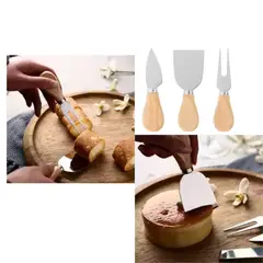 GENERICO - JUEGO DE 3 CUCHILLOS PARA QUESO DE ACERO INOXIDABLE CON MANGO DE BAMBU