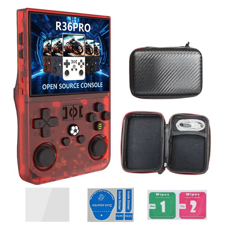 Consola Portatil Retro Game R36S Pro 64GB Rojo y Estuche