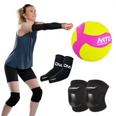 MTD - KIT VÓLEY PREMIUM PELOTA RODILLERAS MANGAS NEGRO TALLA L