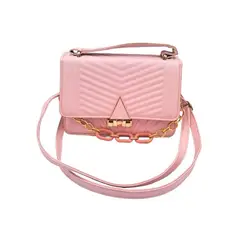 GENERICO - Cartera Rosa Cuadrada Cadena Dorada