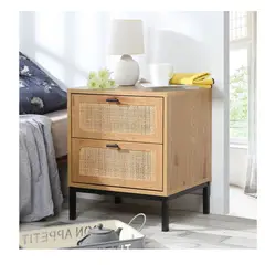 TU MESITA - MESA DE NOCHE BORGIAS CON REJILLA RATAN COLOR ROVERE 2 CAJONES