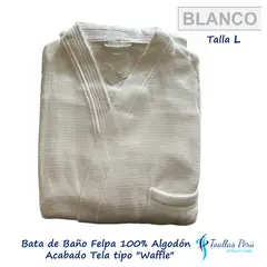 TOALLAS PERU DETALLES Y MAS - Bata de Baño Felpa 100% Algodón - Talla L-XL Blanco acabado Waffle