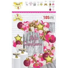 GENERICO - ARCO Y SET DE GLOBOS DE ALTA CALIDAD FUXIA Y DORADO