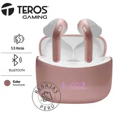TEROS - Audífonos Bluetooth TE-8074GR TWS 55h Música IPX5 RosaDorado