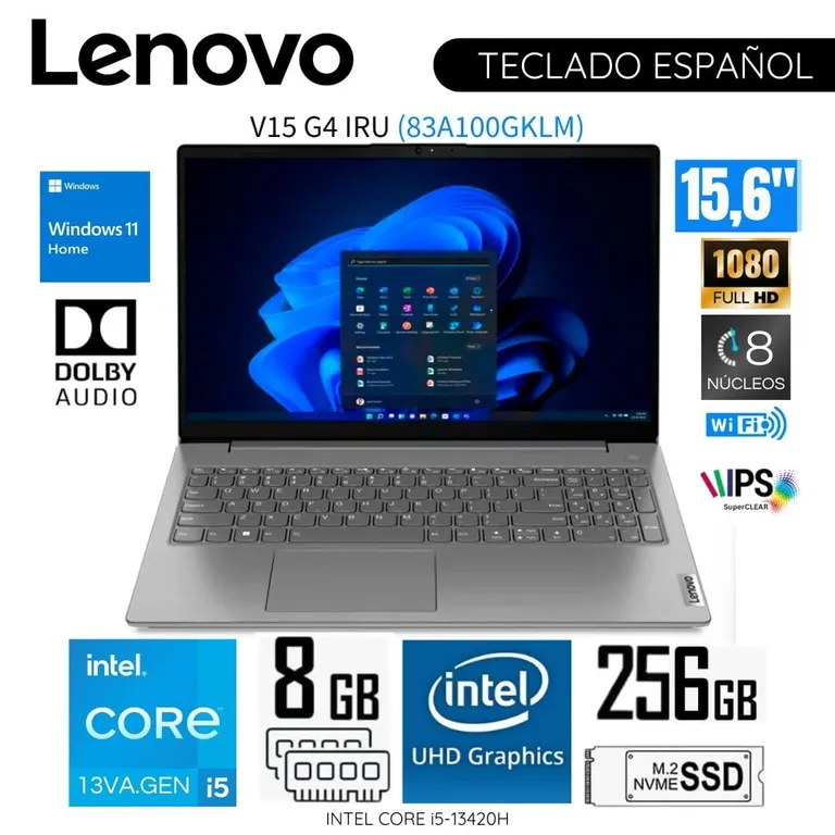 Laptop V15 G4 IRU Intel Corei5-13420H 8GB RAM 256GB SSD 15.6" FHD 83A100GKLM