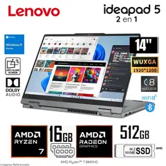 LENOVO - Laptop Ideapad 4 14AHP9 2 En 1 AMD Ryzen7-8845HS 16GB RAM 512GB SSD 14" WUXGA 83DR007QLM