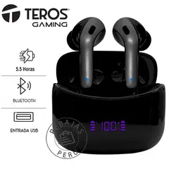 TEROS - Audífonos Bluetooth TE-8074N TWS 55h Música IPX5 Negro