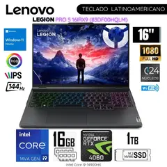 LENOVO - Laptop Gamer Legion Pro 5 16IRX9 Intel Corei9-14900HX 16GB RAM 1TB SSD 16" WQXGA - 83DF00HQLM