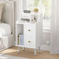 TU MESITA - Velador Moderno Robert color Blanco 2 cajones