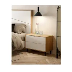TU MESITA - Mesa de Noche Moderno Acuarius II HayaBlanco 2 cajones