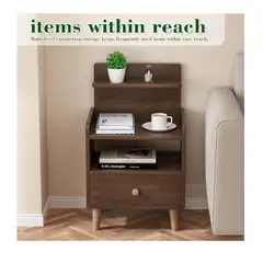 TU MESITA - Mesa de Noche Multiusos Yida Marrón 1 cajón mas Repisas