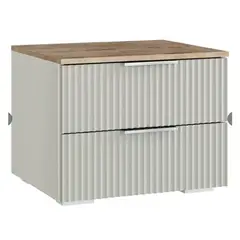 TU MESITA - Mesa de Noche Minimalista Fedra Gris ClaroMarrón 2 cajones