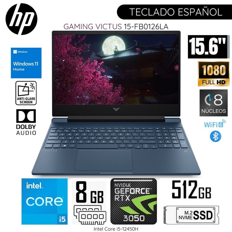 Laptop Gamer Victus 15-fa0021la Intel Corei5-12450H 8GB RAM 512GB SSD 15.6" FHD