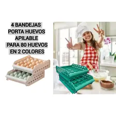 GENERICO - PORTA HUEVOS CONTENEDOR 80 HUEVOS 4 BANDEJAS ORGANIZADOR GRIS Y VERDE