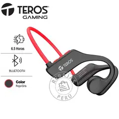 TEROS - Audífonos Conducción de Aire TE-8078R Bluetooth IPX5 Rojo Gris