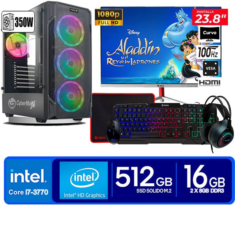 Computadora Pc Intel Core i7 3770 Monitor 24 fhd' RAM 16 GB SSD 500 GB WIFI