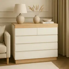 GENERICO - Cómoda Alba 5 Cajones Blanco y Duna 100 cm Huk