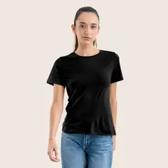 DROP THE LABEL - Polo Negro para Mujer Cuello Redondo Manga Corta Algodón Pima