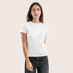 DROP THE LABEL - Polo Blanco para Mujer Cuello Redondo Manga Corta Algodón Pima