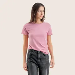 DROP THE LABEL - Polo Rosado Coral para Mujer Cuello Redondo Manga Corta Algodón Pima