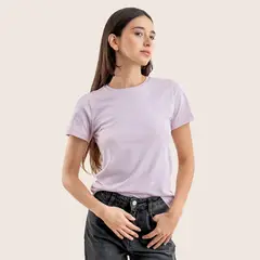 DROP THE LABEL - Polo Lila Claro para Mujer Cuello Redondo Manga Corta Algodón Pima