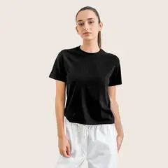 DROP THE LABEL - Polo Boxy Negro para Mujer Cuello Redondo Manga Corta Algodón