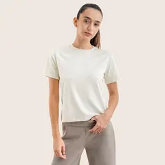 DROP THE LABEL - Polo Blanco Ónix para Mujer Cuello Redondo Manga Corta Algodón