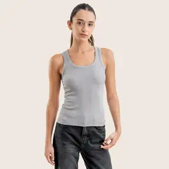 DROP THE LABEL - Tank Top Gris Sombra para Mujer Manga Cero Rib 2x1 Modal