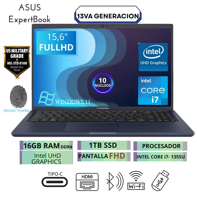 Laptop B1502CVA-NJ1091 FHD Core i7-1355U hasta 5GHz 16GB DDR4 1TB SSD