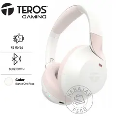 TEROS - Auriculares ANC TE-8033WP Bluetooth 45h USB-C Blanco Oro Rosa
