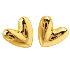 GENERICO - Aretes Corazón Abultado Chunky Mujer Acero Inoxidable Dorado