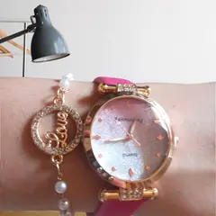 GENERICO - RELOJ DE MUJER CASUAL CUARZO CORREA FUCSIA+ BRAZALETE