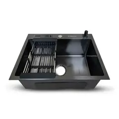 GENERICO - LAVADERO DE COCINA ACERO CON PORTA CUCHILLO NEGRO PRM-6045B