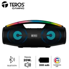 TEROS - Parlante Bluetooth TE-6042N 20W 3000mAh LED FM USB Negro