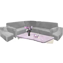 SALA FABULOSA - Funda de mueble modular 6 pzs terciopelo liso con 6 fundas de cojines - Gris