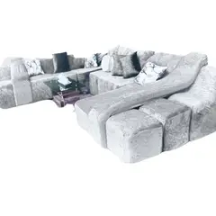 SALA FABULOSA - Funda de SOFÁ CAMA 9 piezas terciopelo liso con 6 fundas cojín - Gris