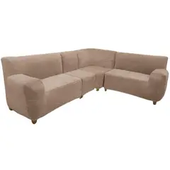 SALA FABULOSA - Funda de mueble modular 4 pzs terciopelo liso con 6 fundas de cojines - Beige