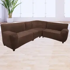 SALA FABULOSA - Funda de mueble modular 4 pzs terciopelo liso con 6 fundas de cojines - Chocolate