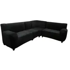 SALA FABULOSA - Funda de mueble modular 4 pzs terciopelo liso con 6 fundas de cojines - Negro