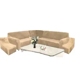 SALA FABULOSA - Funda de mueble modular 6 pzs terciopelo liso con 6 fundas de cojines - Beige