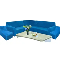 SALA FABULOSA - Funda de mueble modular 6 pzs terciopelo liso con 6 fundas de cojines - Azul