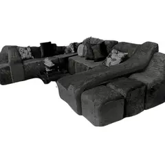 SALA FABULOSA - Funda de SOFÁ CAMA 9 piezas terciopelo liso con 6 fundas cojín - Negro