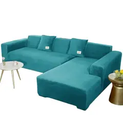 SALA FABULOSA - Funda de mueble modular SOFÁ CAMA 2 piezas Terciopelo liso con 2 fundas de cojines - Turquesa