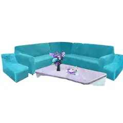 SALA FABULOSA - Funda de mueble modular 6 pzs terciopelo liso con 6 fundas de cojines - Turquesa