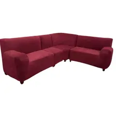 SALA FABULOSA - Funda de mueble modular 4 pzs terciopelo liso con 6 fundas de cojines - Guinda