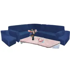 SALA FABULOSA - Funda de mueble modular 6 pzs terciopelo liso con 6 fundas de cojines - Azul noche