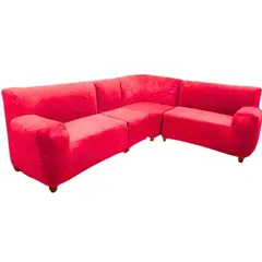 SALA FABULOSA - Funda de mueble modular 4 pzs terciopelo liso con 6 fundas de cojines - Rojo